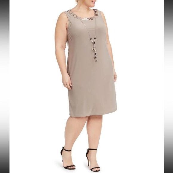 Women’s Formal Dress Plus Size 20W R&M RICHARDS Beige 3/4 Sleeve Jacket Dress - Picture 5 of 6
